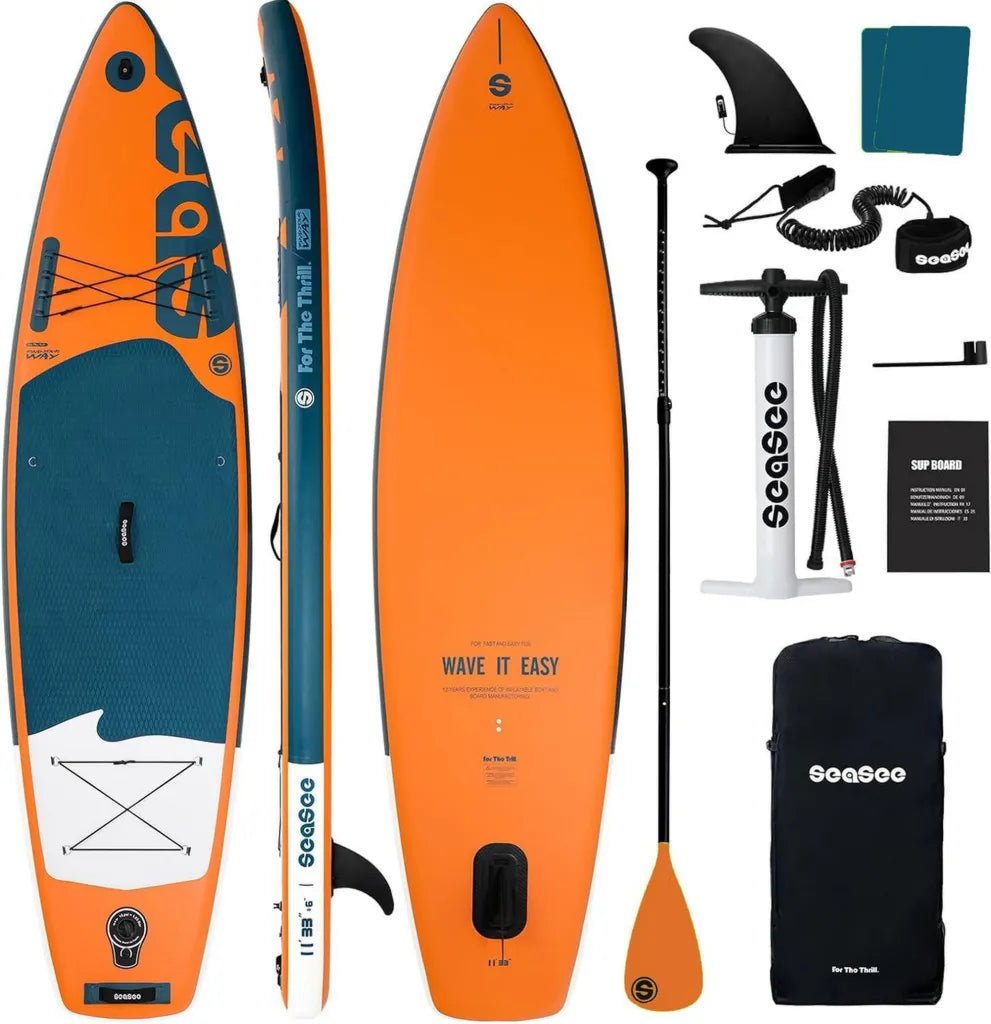 Set completo tavola SUP gonfiabile arancione, extra larga e antiscivolo, 290 cm