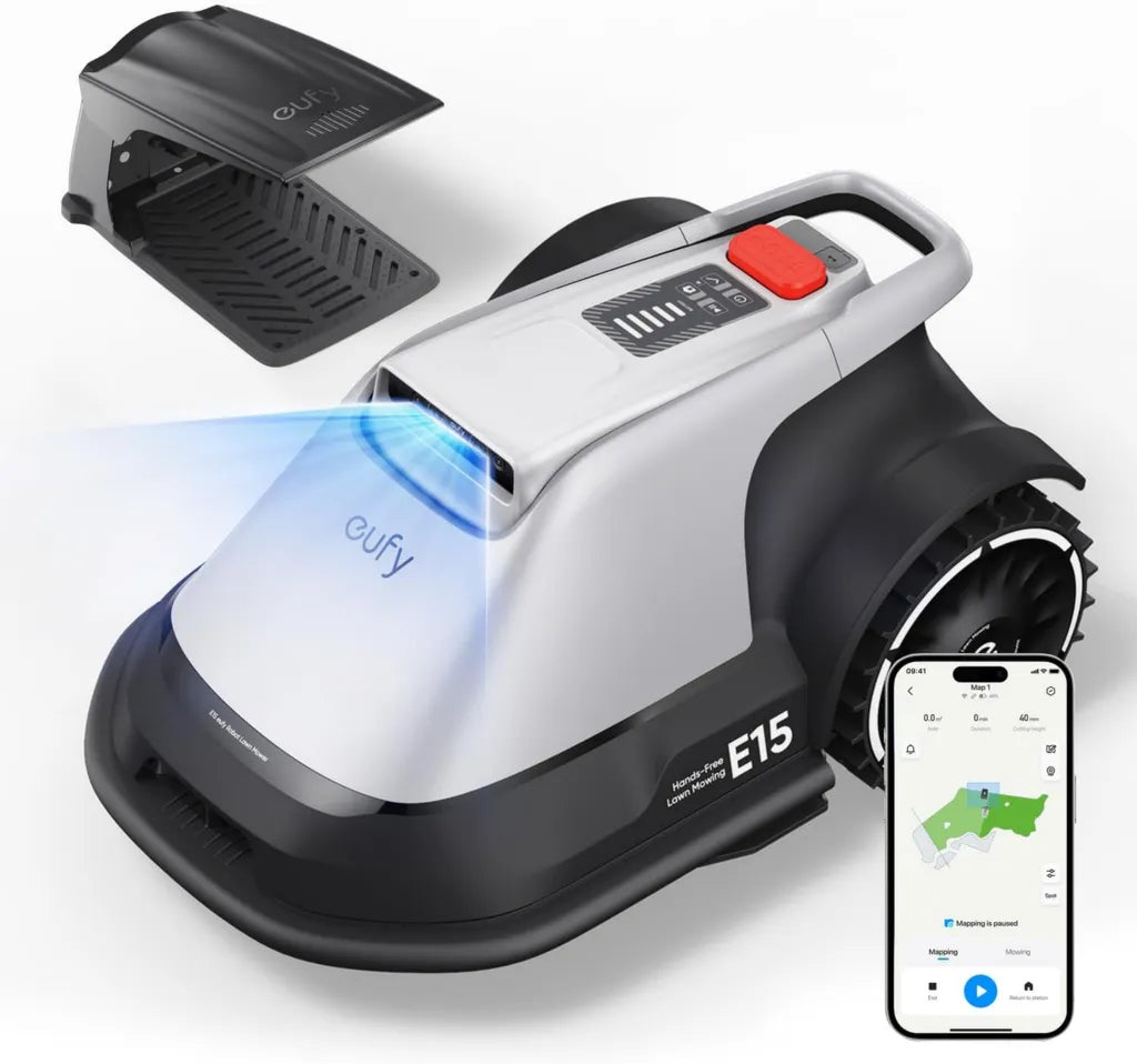 eufy Robot Rasaerba E15, Copertura Fino a 0,2 Acri, Taglio Intelligente con Navigazione Visiva e Controllo App