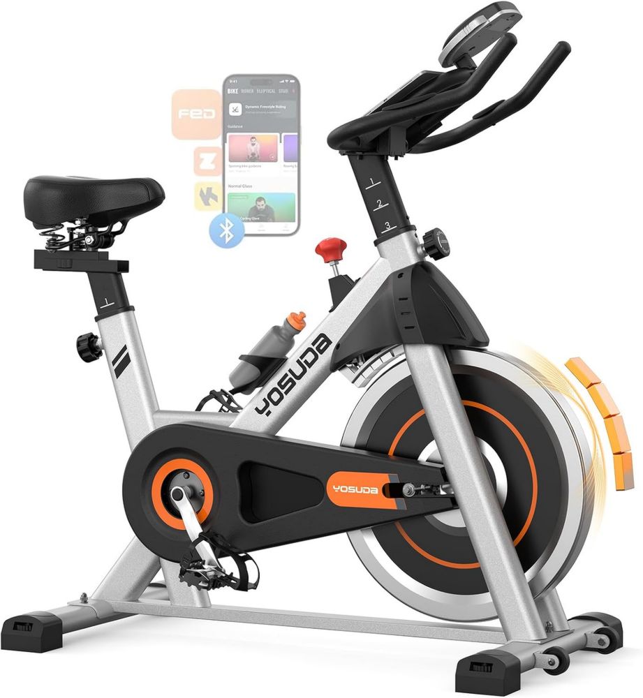 Bicicletta YOSUDA per Allenamenti Silenziosi con Resistenza Magnetica, Supporto APP e Tablet, Schermo LCD, Carico fino a 136 kg