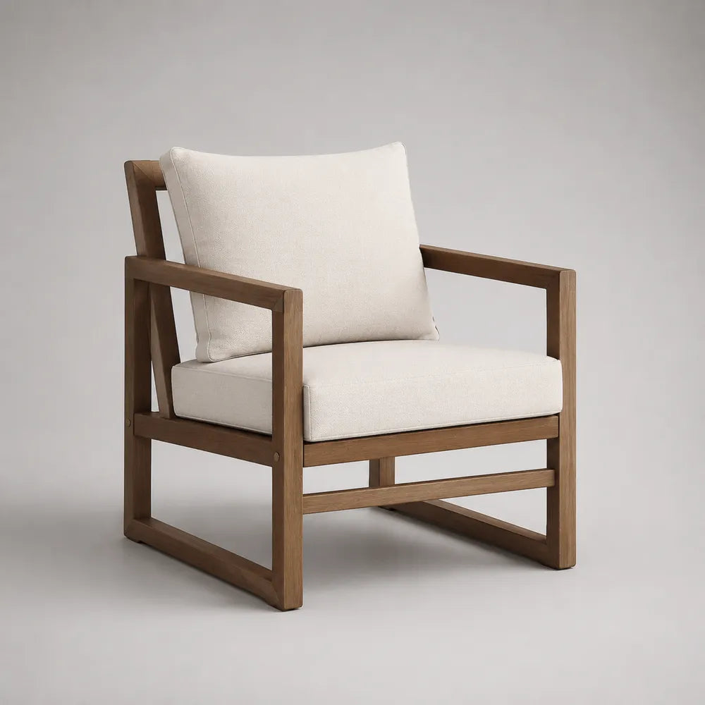 Poltrona da giardino con braccioli struttura in legno massello seduta e schienale imbottiti tessuto poliestere colore beige dimensioni 70x75x80 cm marrone beige