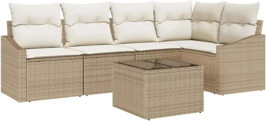 Set Salotto da Giardino 6 Pezzi in Polyrattan Beige e Crema, Arredo Moderno per Esterni, Divani Resistenti e Confortevoli