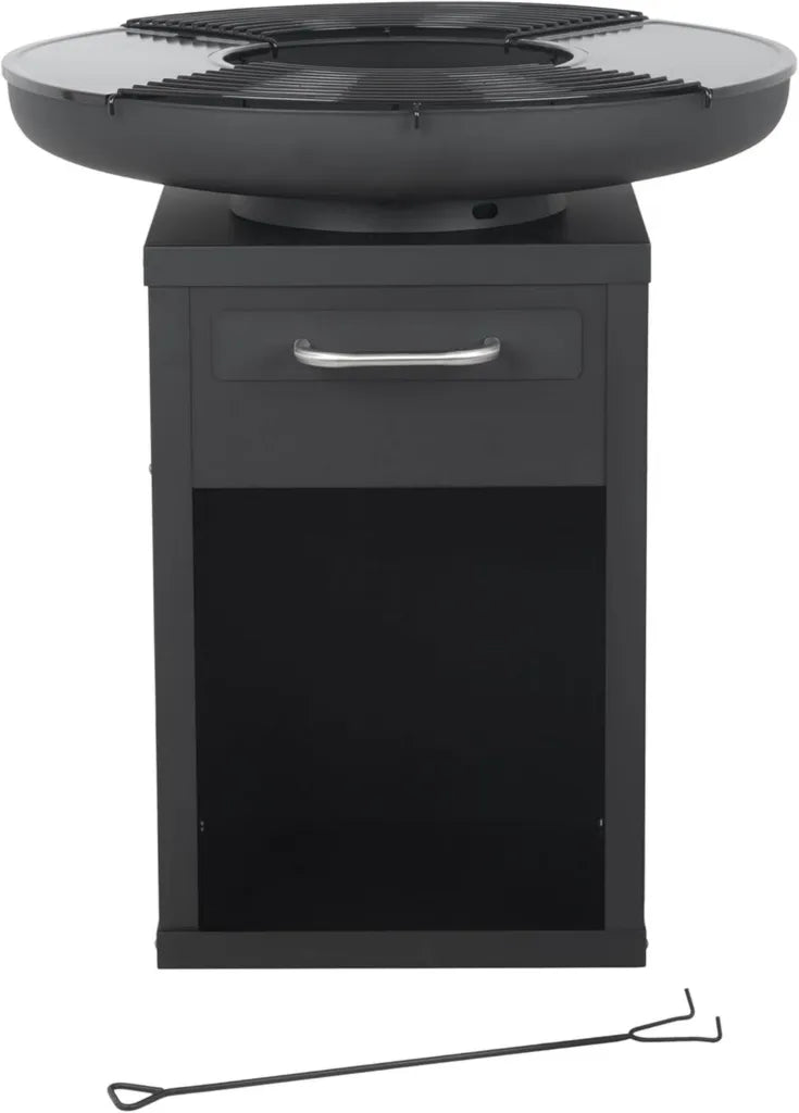 Barbecue Rotondo Bighorn con Piastra e Cassetto Nero, Diametro 80 cm
