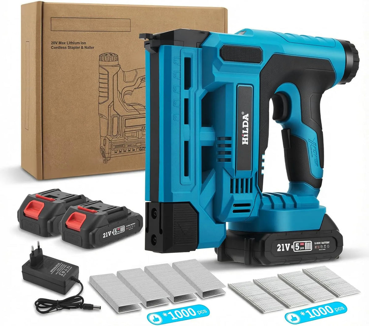Chiodatrice e graffatrice elettrica, a batteria, regolabile, 2 in 1,2.0Ah, per officina e fai da te