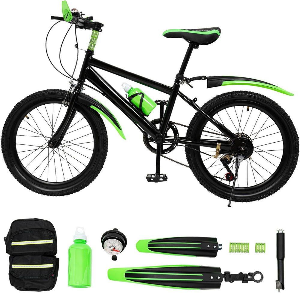 Mountain Bike 20 Pollici per Bambini e Ragazzi, 7 Velocità, Verde e Rosso, Età 8-13 Anni, Disponibile in EU