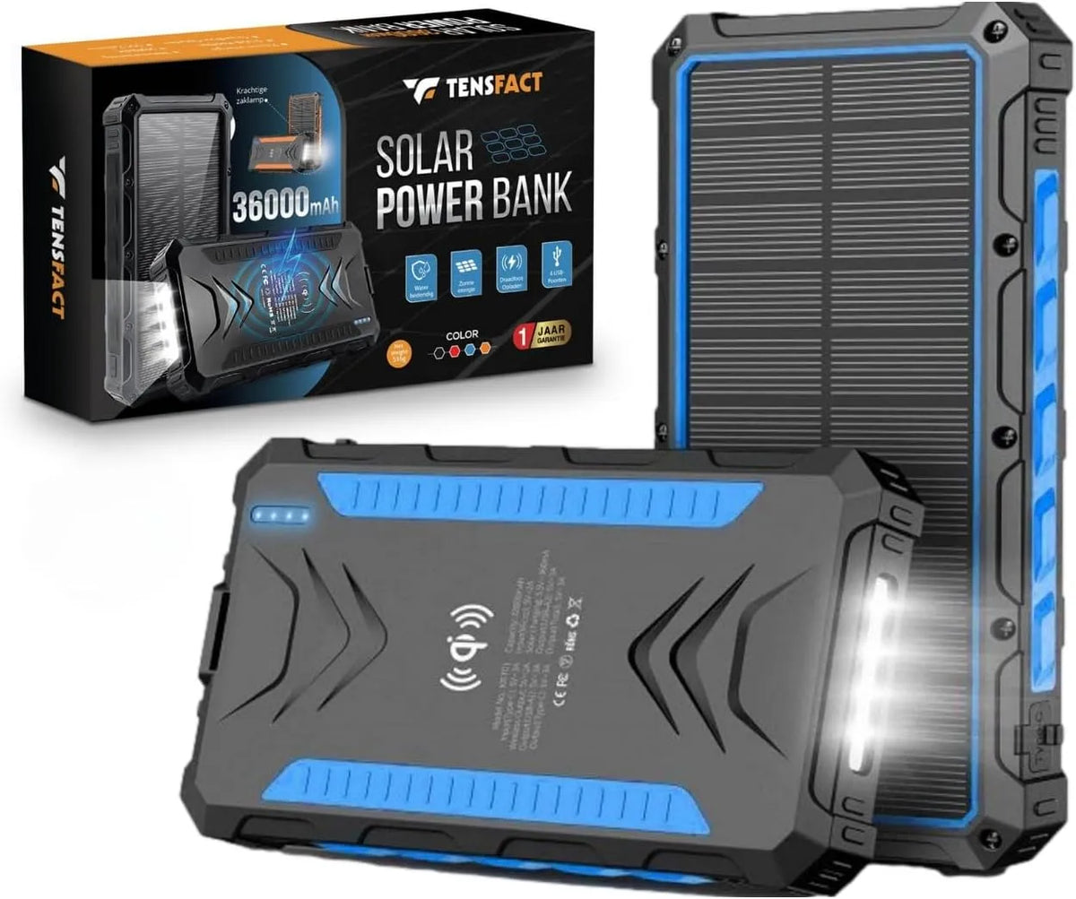 Power bank a ricarica rapida e caricatore portatile, 36000 mAh, alimentazione solare, con USB-C