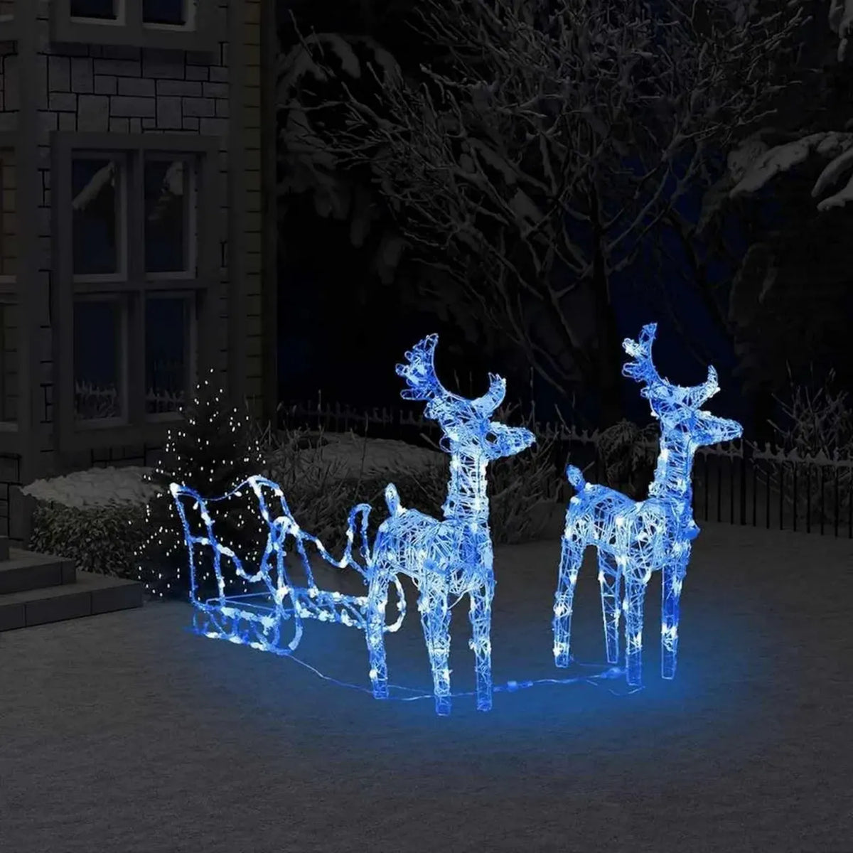 Renne e Slitta Natalizie con 160 LED in Acrilico - Decorazione di Natale 130 cm