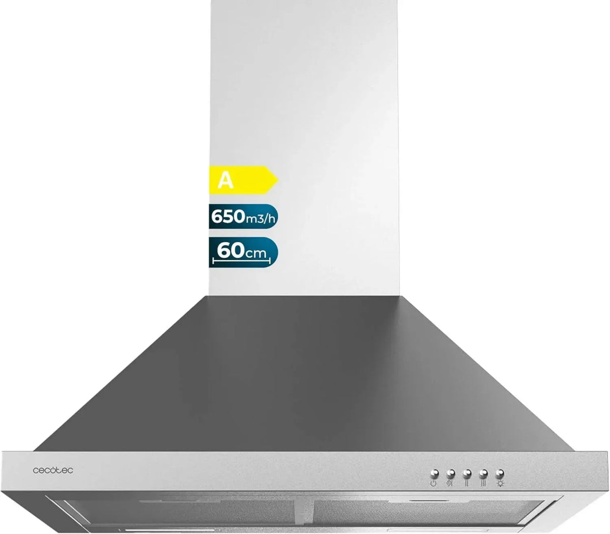 Cecotec Cappa Aspirante 60 cm Inox, 650 m3/h, 165 W, 3 Velocità, Filtro Carbonio