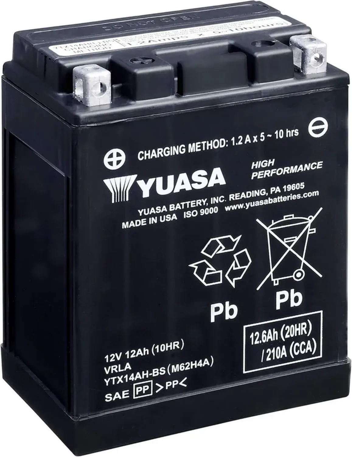 Yuasa YTX14AH Batteria AGM VRLA 12V 210 CCA per Moto ad Alte Prestazioni Senza Manutenzione