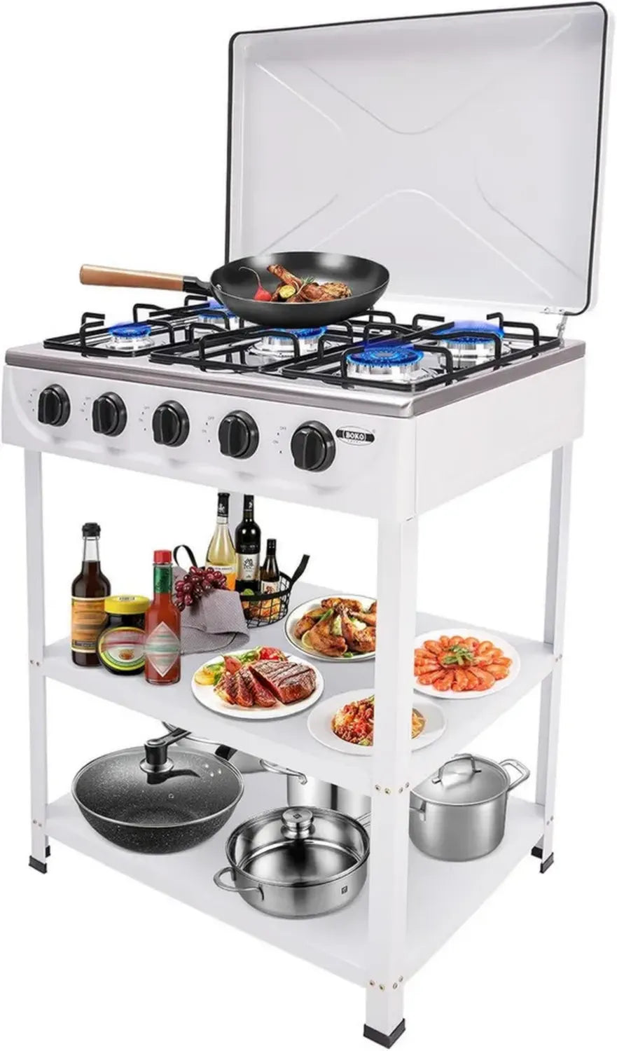 Piano cottura a gas 5 fuochi per campeggio e barbecue, 64x44,5x16,5 cm