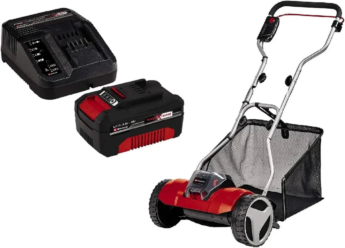 Rasaerba a Batteria Einhell con Kit Power-X-Change, Caricabatterie e Batteria 4000 mAh, Nero e Rosso