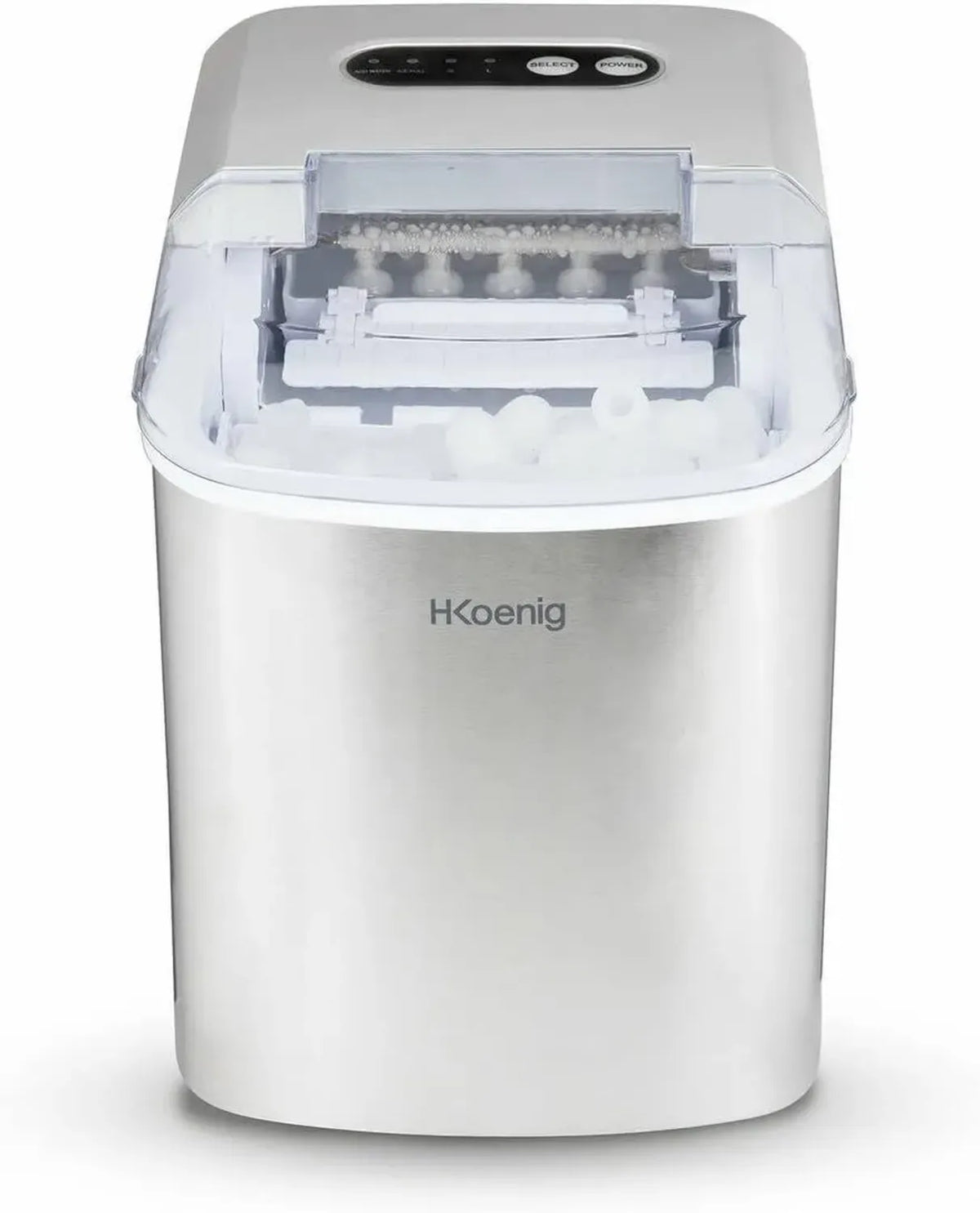 Macchina per Ghiaccio H.Koenig KB14, 12kg/24h, Due Dimensioni di Cubetti, Compatta e Silenziosa, Serbatoio 2.1L, Cubetti in 10 Minuti, Argento