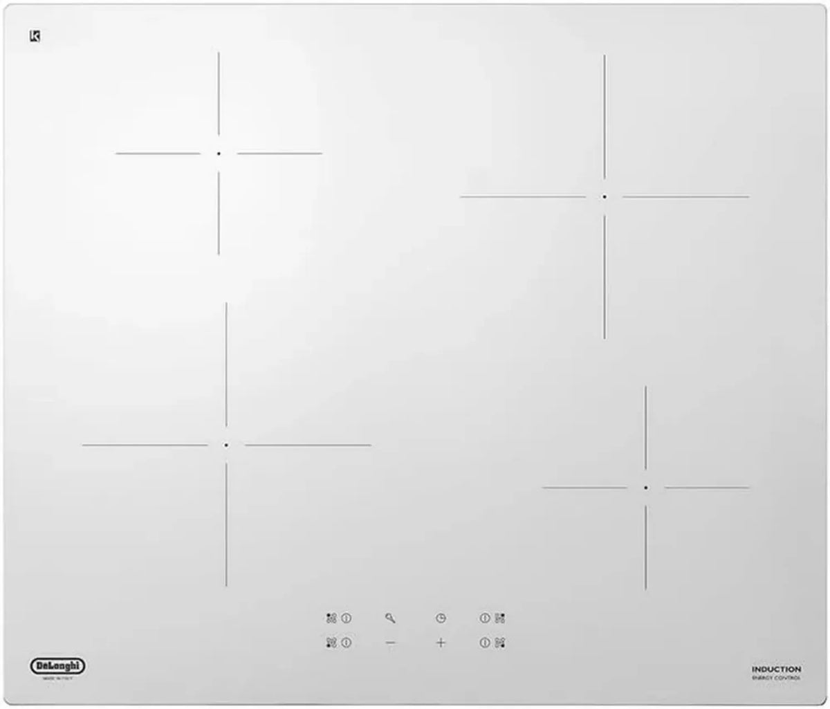 DELLONGHI Piastra a Induzione 60cm, 4 Zone Cottura, Timer, Controllo Touch, Vetro Bianco