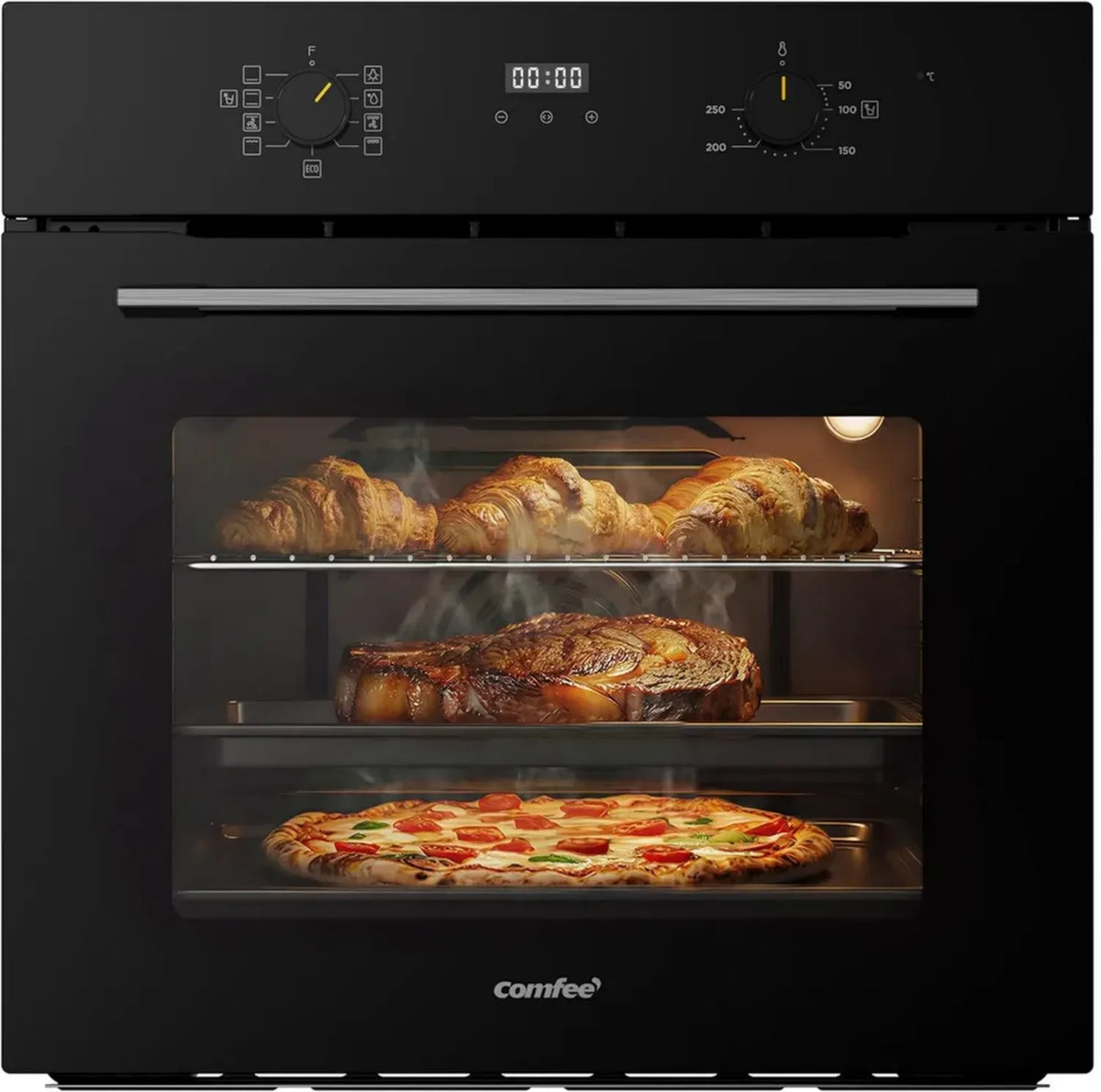 Forno Elettrico Incasso Multifunzione 70L Classe A, 10 Programmi, Funzione Pizza e AquaClean, Display LED, Nero