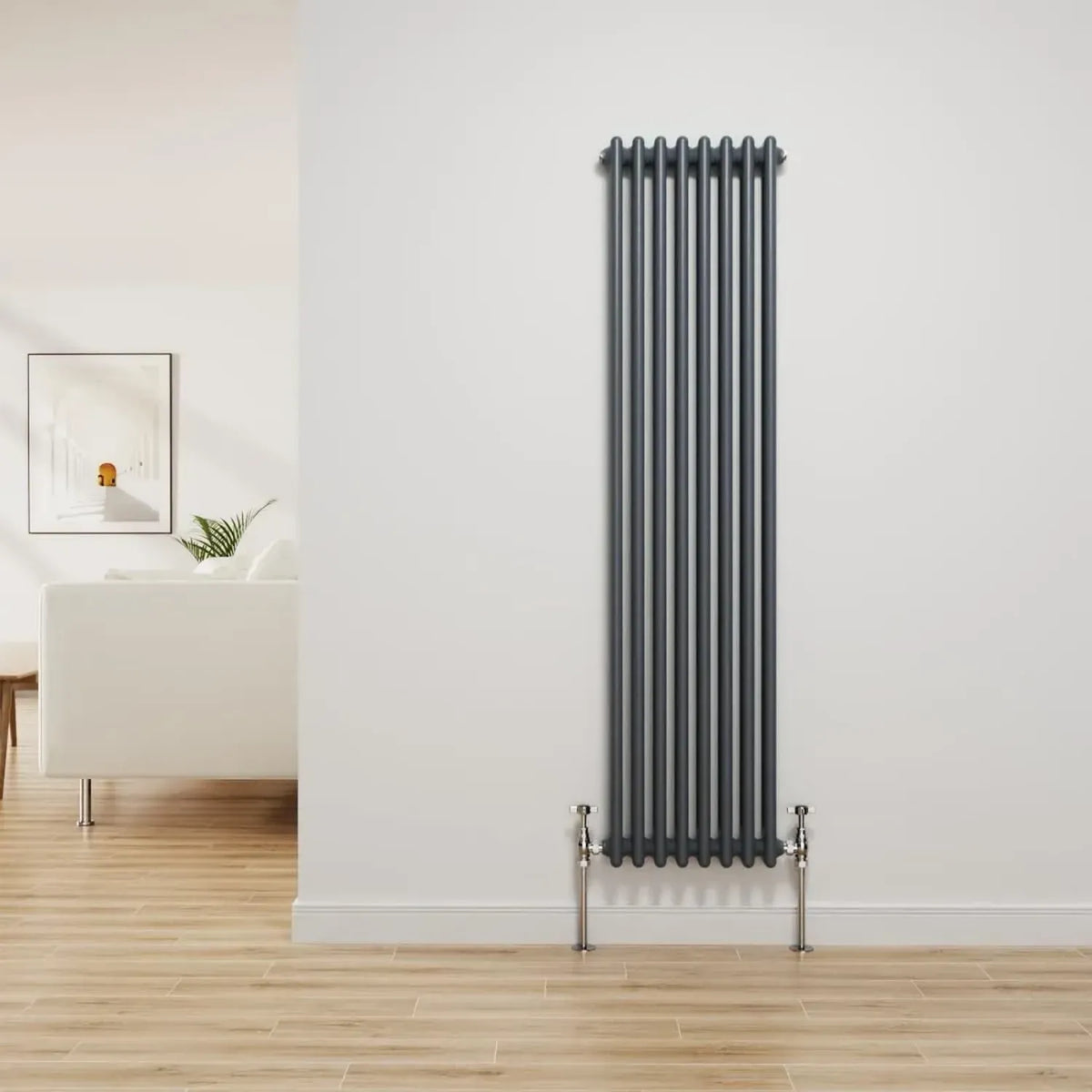 Radiatore Verticale in Ghisa Antracite per Bagno, 2 Colonne, 1500x380 mm
