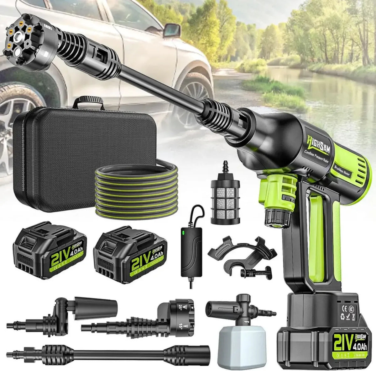 Idropulitrice portatile a batteria 120 bar con ugello 6 in 1
