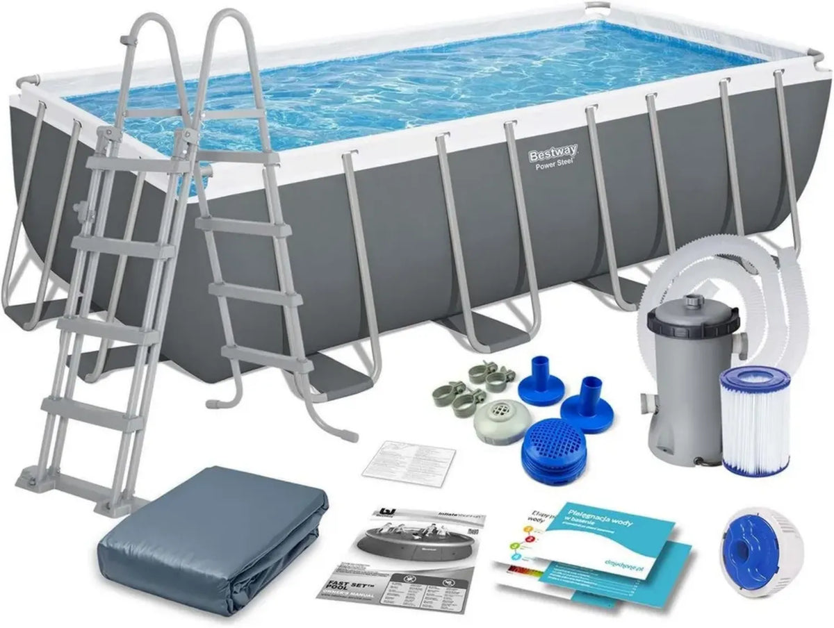 Piscina Fuori Terra Power Steel Rettangolare 488x244x122 cm con Telaio Resistente