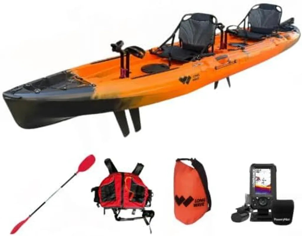 Kayak da Pesca Smontabile HDPE con Timone e Sonda, Sedile Rialzato, Capacità 150 kg, Arancione