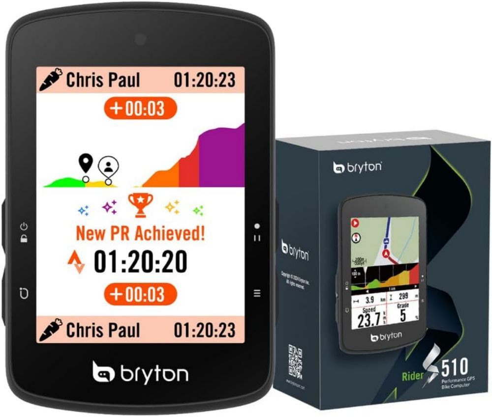 Ciclocomputer GPS Bryton Rider S510 con touch screen 2,8', mappa offline Europa, radar bici, batteria 30h, navigazione turn-by-turn, impermeabile.