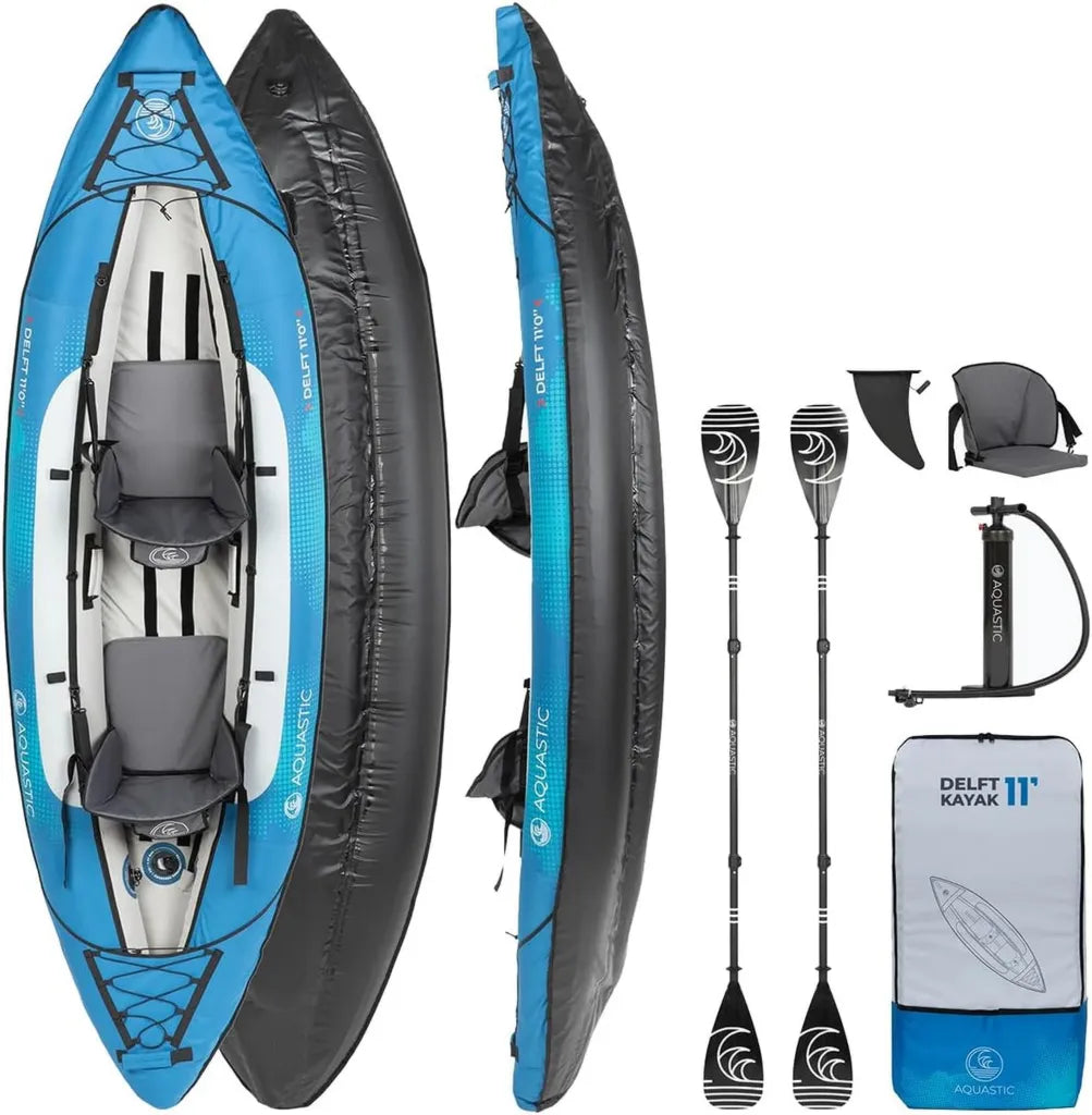Kayak gonfiabile AQUASTIC Delf 11' per 2 persone - Set completo con due sedili, pompa e pinna