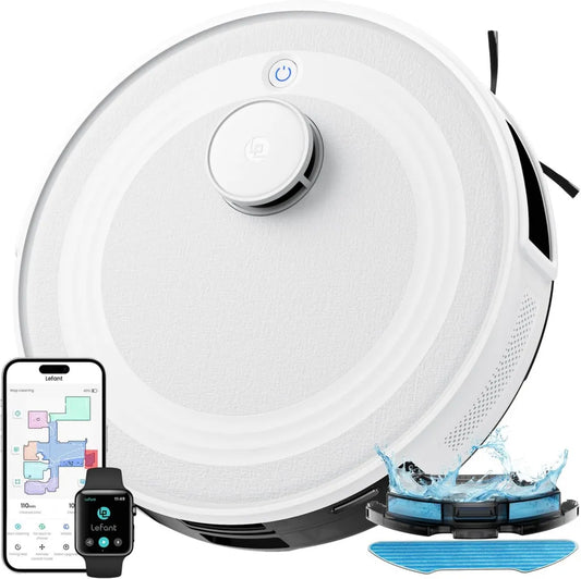 Robot Aspirapolvere e Lavapavimenti Lefant M2, 6000Pa, Mappatura dToF, Navigazione Intelligente, Controllo App e Alexa, Ottimo per Peli Animali, Bianco