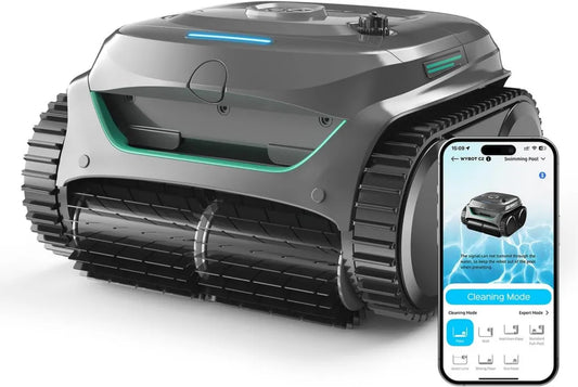 Robot Aspirapolvere Piscina WYBOT C2 Senza Fili, Potente Filtrazione a Doppio Motore per Pareti e Fondo, Compatibile con App, Grigio-Verde