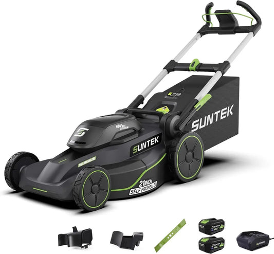 Tagliaerba Elettrico SENZA Fili SUNTEK 40V 21, Semovente, Motore Brushless, 2 Batterie Litio 4.0Ah, Caricabatterie Rapido