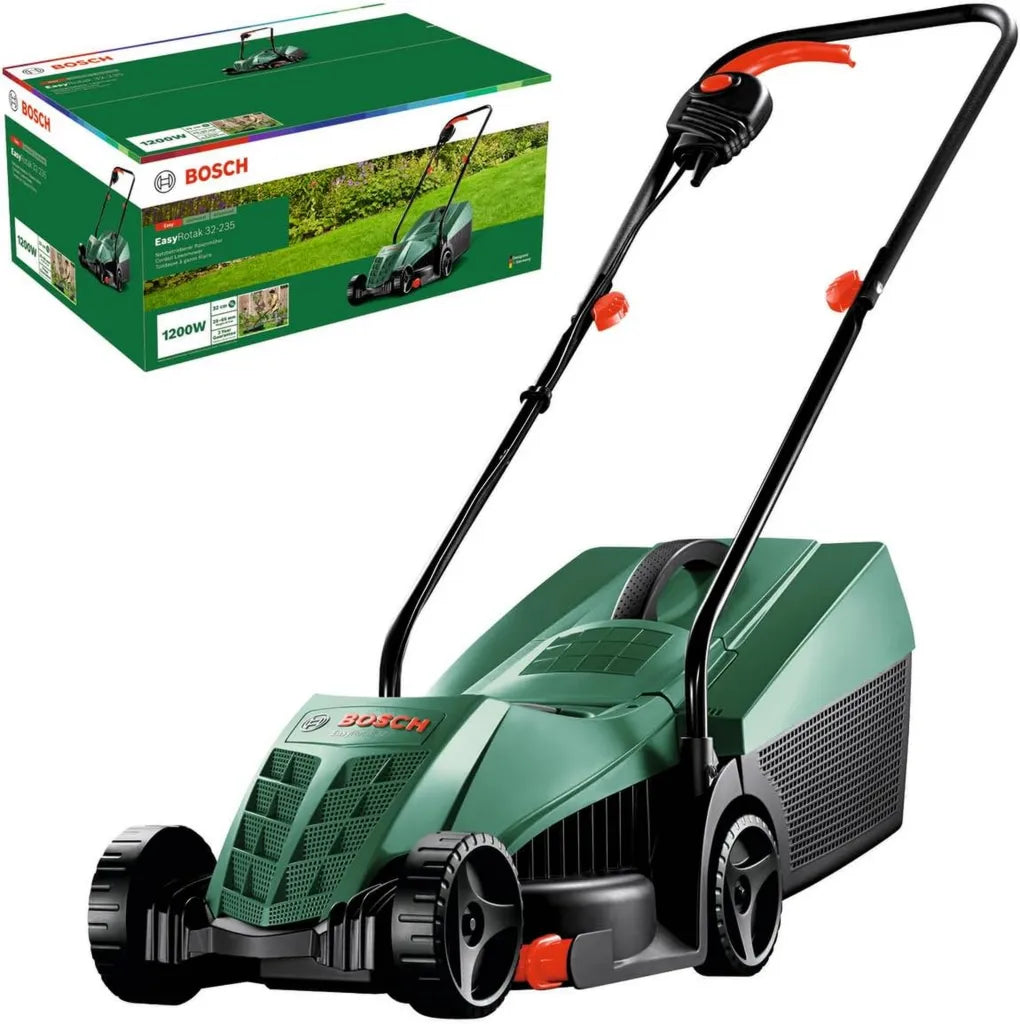 Bosch Rasaerba Elettrico EasyRotak 32-235, 1200 W, 32 cm, Cesto 31 l, per Piccoli Giardini