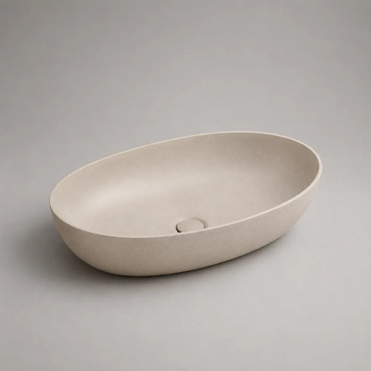 Lavabo da appoggio ovale in ceramica effetto pietra beige 60 x 40 x 15 cm
