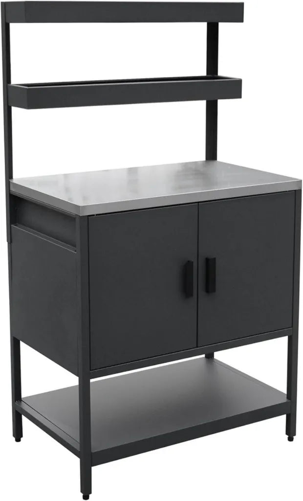 Cucina da esterno in acciaio nero con ripiani e ante, 80 cm