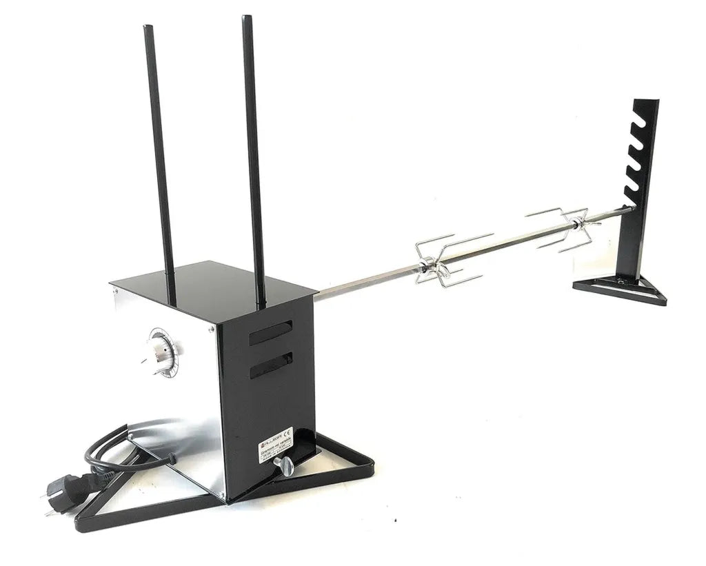 Girarrosto Elettrico Professionale ACCIAIO INOX 140 cm con Velocità Variabile e Fermacarne, Portata 40 Kg