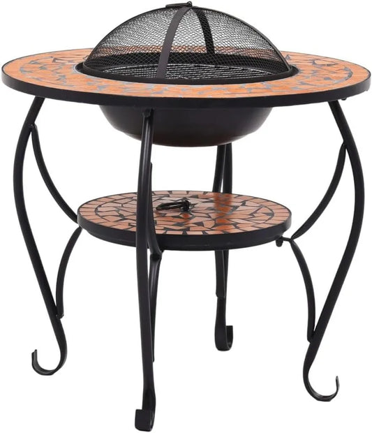 Tavolo con Braciere in Terracotta e Acciaio per Esterni - 68 cm