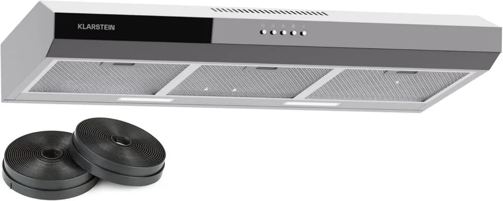 Klarstein Contempo 90 Cappa Aspirante Incasso, 90cm, Vetro Acrilico, 200 m³/h, LED, Filtri Carboni Attivi, Argento, Classe C