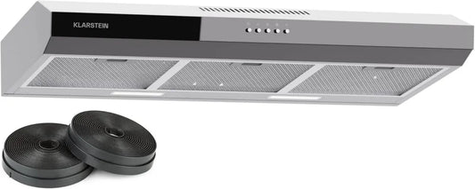 Klarstein Contempo 90 Cappa Aspirante Incasso, 90cm, Vetro Acrilico, 200 m³/h, LED, Filtri Carboni Attivi, Argento, Classe C