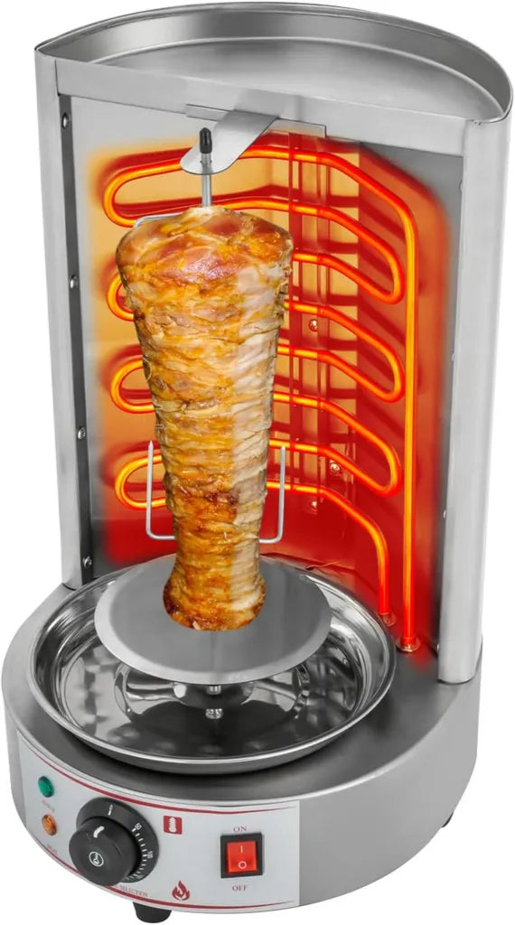 Girarrosto Verticale in Acciaio Inox per Kebab e Pollo, Capacità 8kg, 360° Distribuzione di Calore
