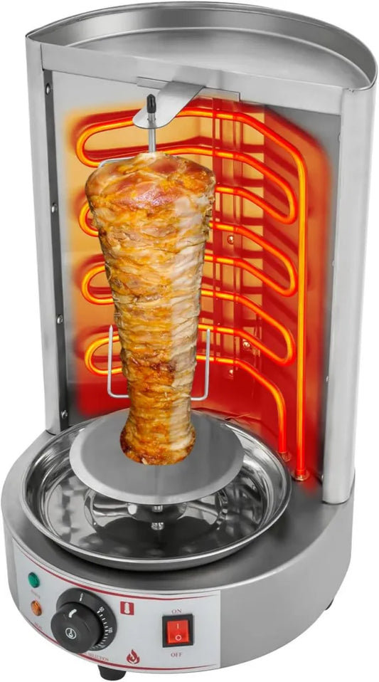 Girarrosto Verticale in Acciaio Inox per Kebab e Pollo, Capacità 8kg, 360° Distribuzione di Calore