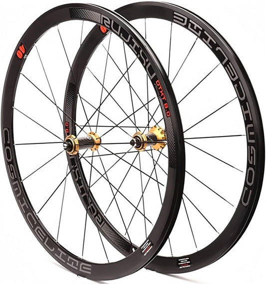 Ruote da Corsa 700C in Fibra di Carbonio, Cerchi 40mm a Doppia Parete, 8-11 Velocità, Sgancio Rapido, Compatibili con Pneumatici 23C-28C, Oro