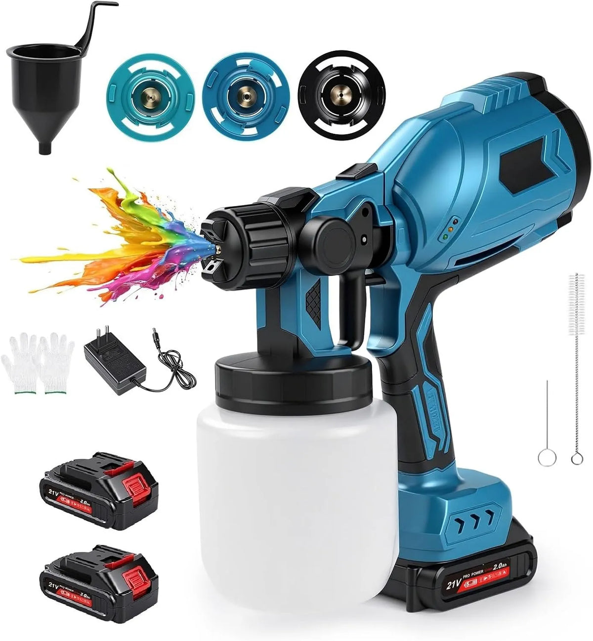 Pistola a spruzzo, spruzzatore per vernice, HVLP, a batteria, con contenitore, girevole, 1000ML, 21V, 2000mAh