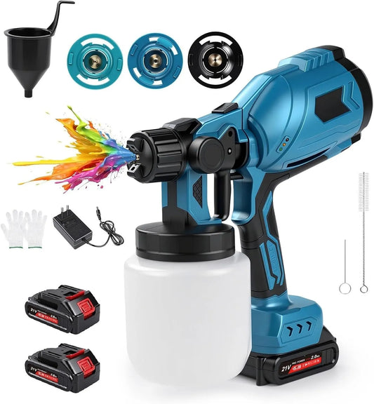 Pistola a spruzzo, spruzzatore per vernice, HVLP, a batteria, con contenitore, girevole, 1000ML, 21V, 2000mAh