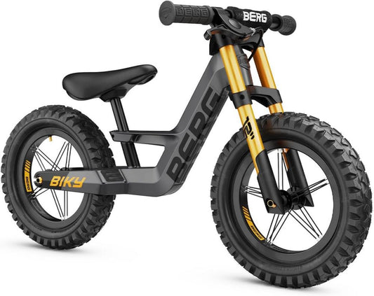 BERG Biky Cross - Bicicletta 12 pollici per bambini dai 2 anni, freno a mano, pneumatici ad aria, sella regolabile, telaio magnesio
