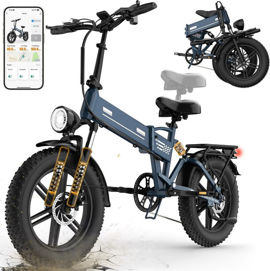 Bici Elettrica EGGKING 20' Fat Tire, Sospensione Doppia, 7 Marce, Batteria 48V Rimovibile, Schermo LCD