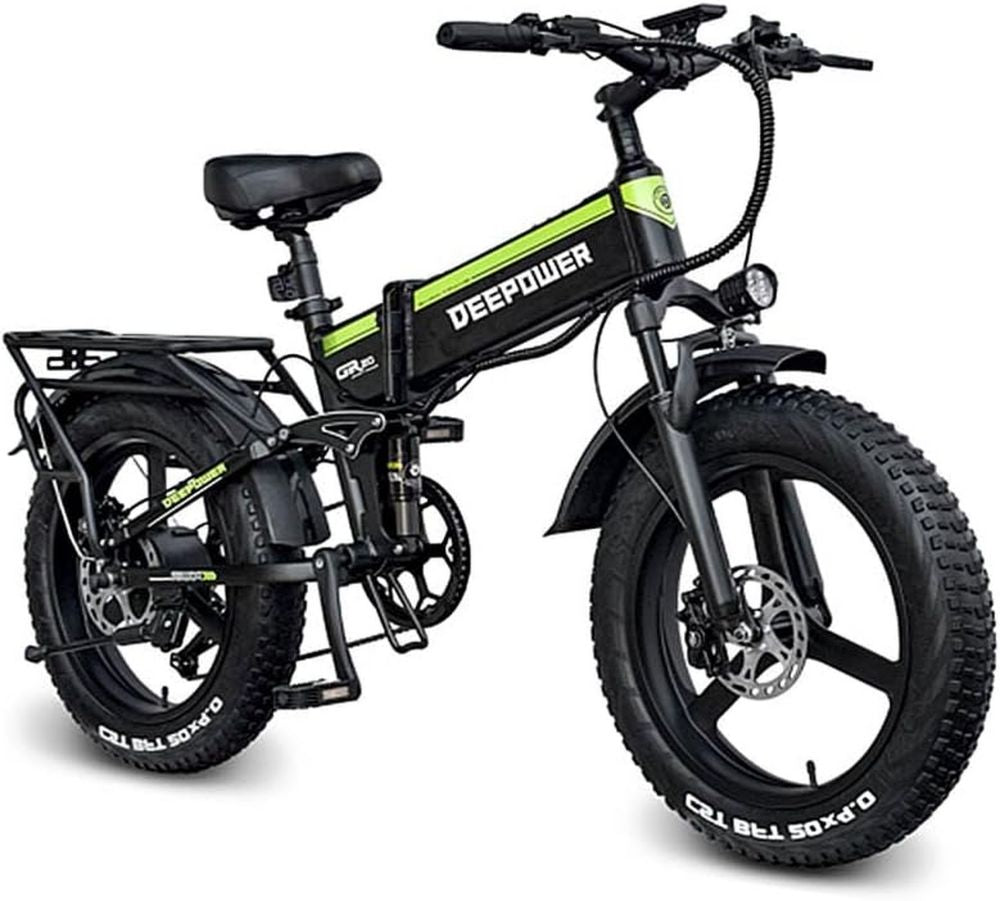 Bici Elettrica Pieghevole DEEPOWER 20'' con Batteria 48V 25Ah Rimovibile, Autonomia 110 KM, Sospensione Doppia e Freno a Olio, 7 Marce EBike per Adulti