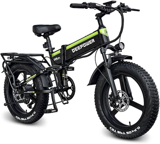 Bici Elettrica Pieghevole DEEPOWER 20'' con Batteria 48V 25Ah Rimovibile, Autonomia 110 KM, Sospensione Doppia e Freno a Olio, 7 Marce EBike per Adulti