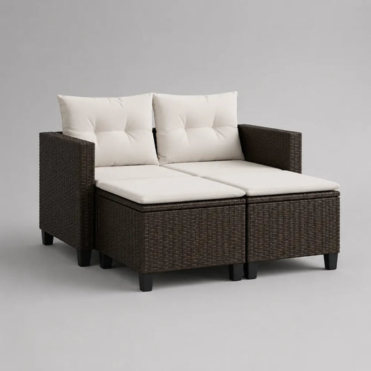 Divano da giardino modulare 160x80x70 cm rattan sintetico PE marrone struttura in alluminio nero cuscini in poliestere beige design moderno