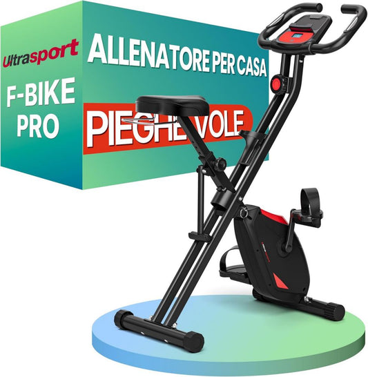 Ultrasport Cyclette Pieghevole F-Bike Pro, 150 kg, 16 Livelli di Resistenza, Sella Confortevole, Display LCD e App