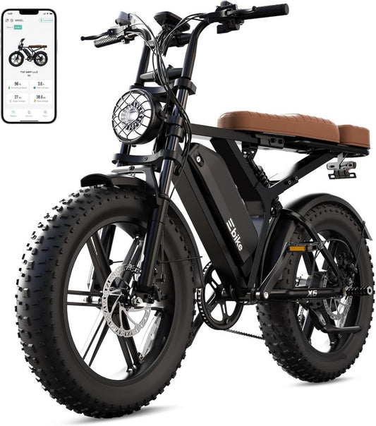 Bicicletta Elettrica Adulti 20 250W Pneumatici Grassi, Batteria Rimovibile 48V 15Ah, Fino a 60 km, 25 km/h, 7 Velocità, E-Bike con Sedile Posteriore