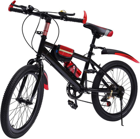 Mountain bike per bambini 20 pollici, 6 marce, freni a doppio disco, bussola e porta borraccia