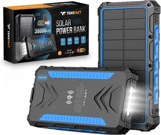 Power bank a ricarica rapida e caricatore portatile, 36000 mAh, alimentazione solare, con USB-C
