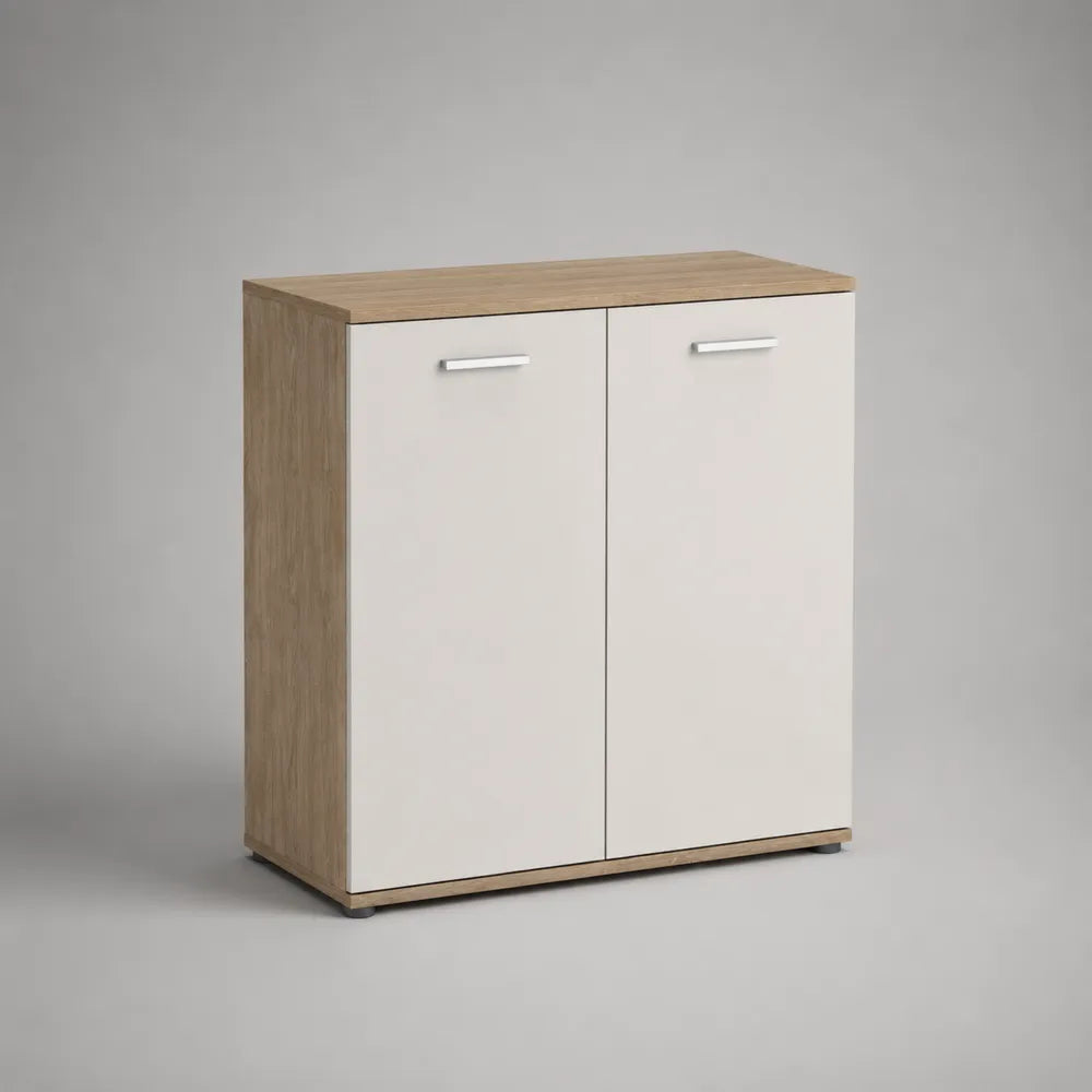 Credenza in MDF effetto rovere chiaro con 2 ante struttura rettangolare con base a zoccolo 100 cm x 40 cm x 85 cm