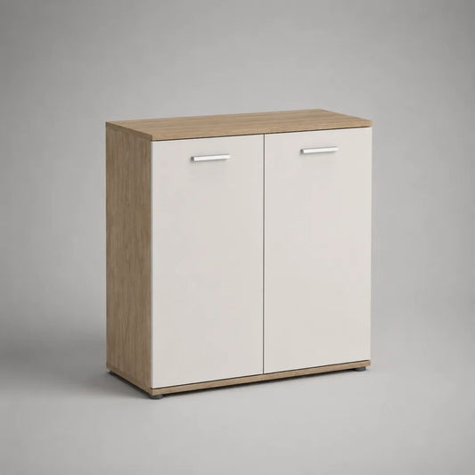 Credenza in MDF effetto rovere chiaro con 2 ante struttura rettangolare con base a zoccolo 100 cm x 40 cm x 85 cm