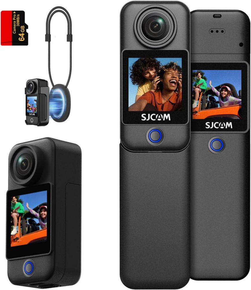 Fotocamera SJCAM C300 4K per Vlog con Stabilizzazione a 6 Assi, Schermo Doppio Touch, Impermeabile fino a 30M, Grandangolo 154°, Microfono Integrato, Autonomia di 7 Ore e Scheda 64GB (Nero)